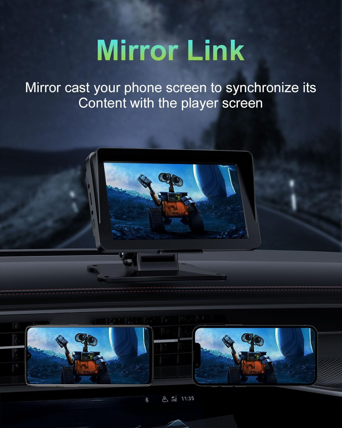 Carplay Screen for Car, 7″ HD Portable Wireless Carplay & Android Auto