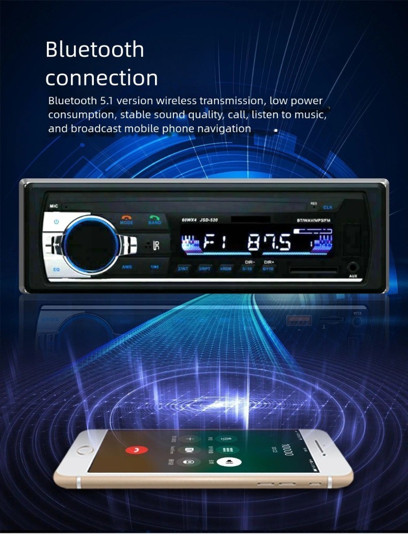 Bluetooth Car Stereo Audio In-Dash Aux Input Receiver SD USB MP3 Radio Player FM