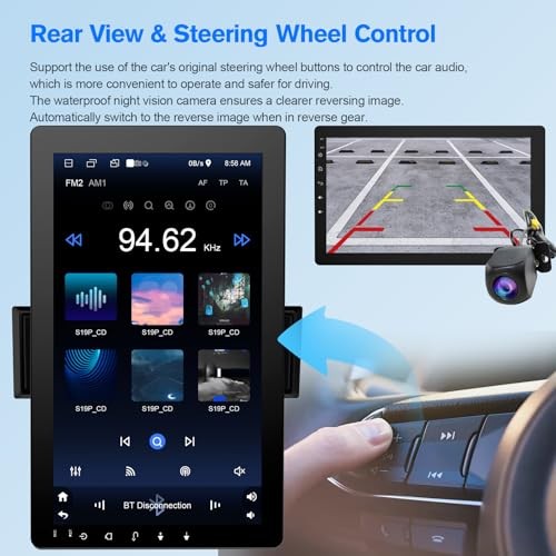 10.1″ Rotatable Touch Screen Car Stereo Single Din – Android 13, Wireless