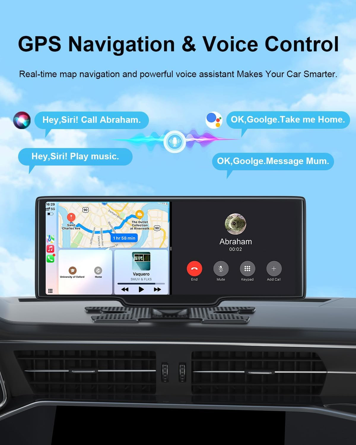Wireless Carplay Screen for Car, 10.26″ Car Play & Android Auto Screen, Car