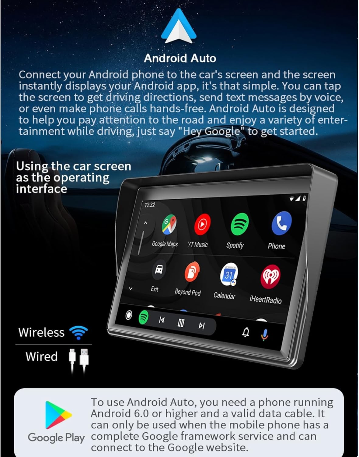 Portable 7″ Car Radio Stereo Touch Screen Apple Android CarPlay Bluetooth GPS