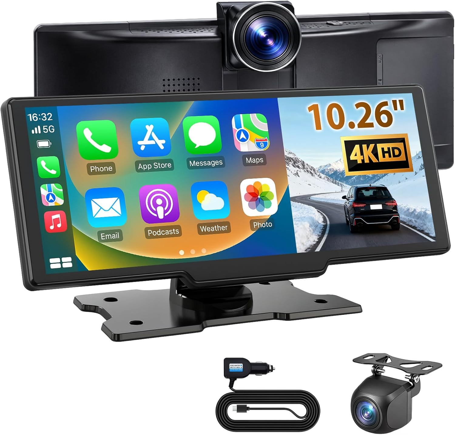 10.26″ Portable Wireless Carplay Screen for Car, Carplay & Android Auto Touchscr