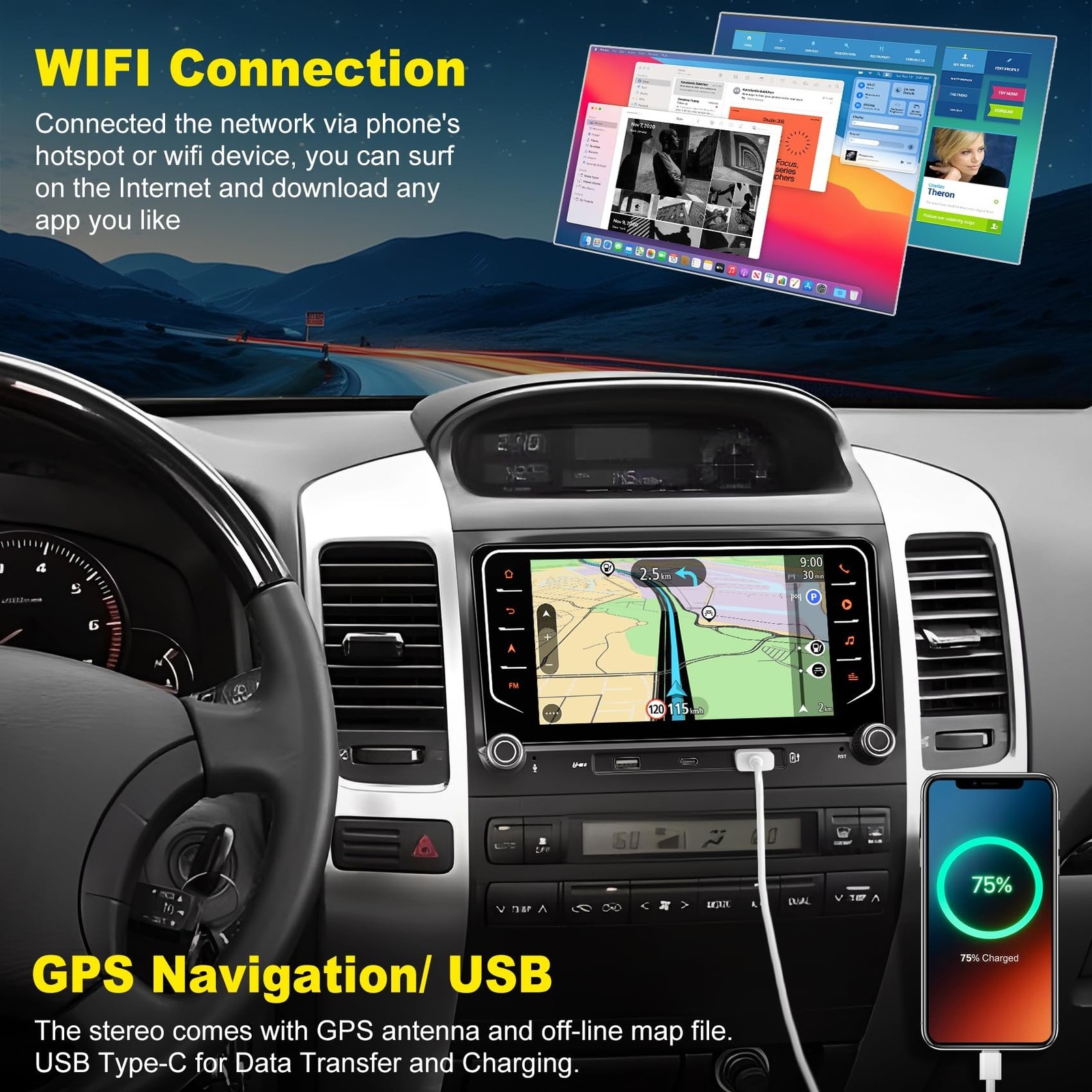 Android 15 4G+64G Car Radio for Toyota Land Cruiser Lexus GX 2002-2009, Suppo…