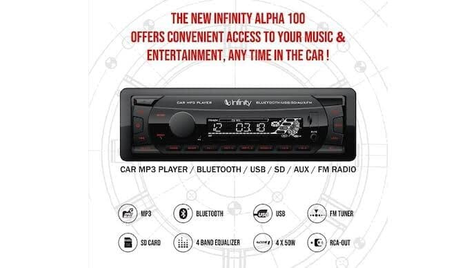 INFINITY Alpha100 Media Radio/USB/Bluetooth/Aux/SD/EQ MP3 1-Din Car Stereo 50×4