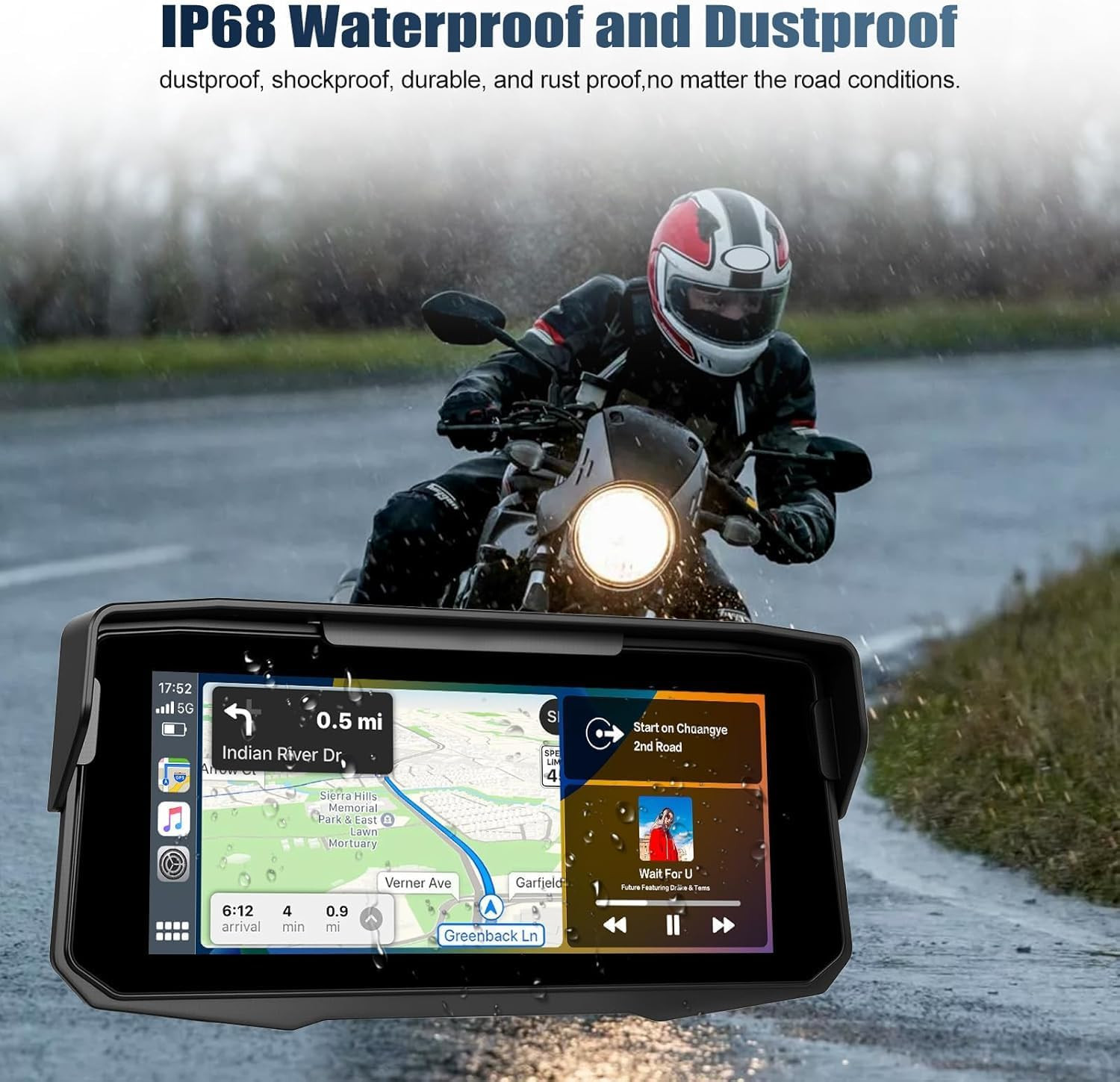 6.86 Inch Motorcycle Carplay Screen with Wireless Carplay & Android Auto, IP68 W