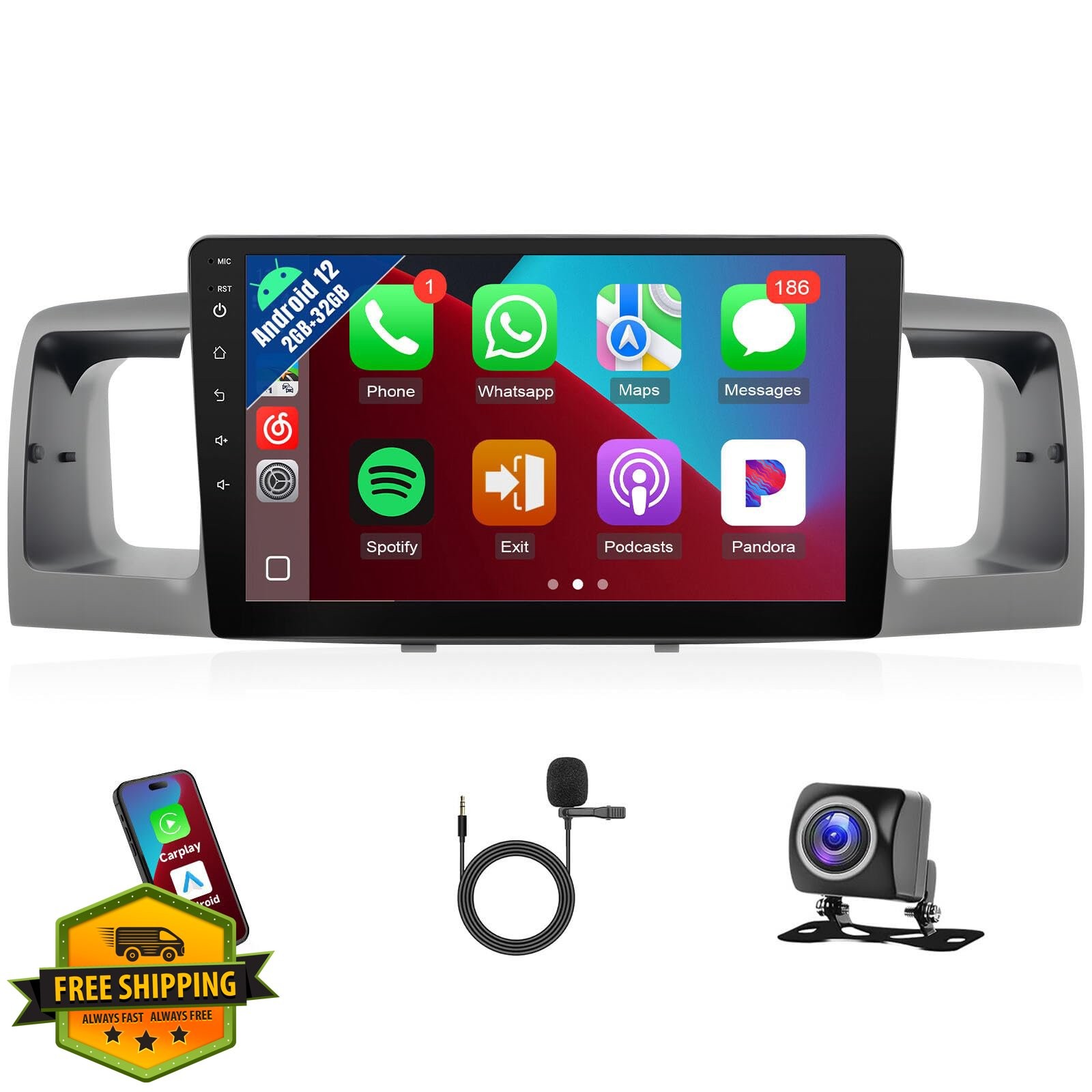 Naifay Android 12 Car Stereo Toyota Corolla 03-08 9″ Touchscreen CarPlay