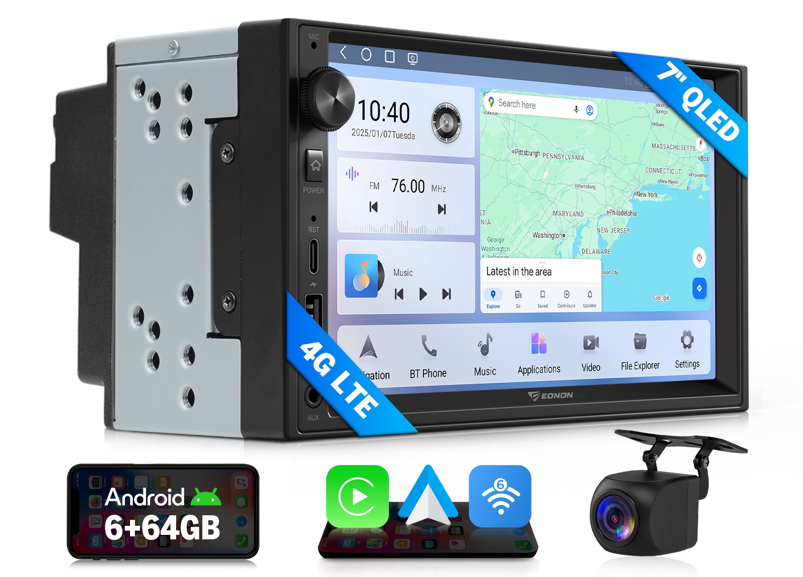 7 inch 2DIN 6+64 Head Units Stereo Android Auto GPS Navi QLED Multi-Color Button
