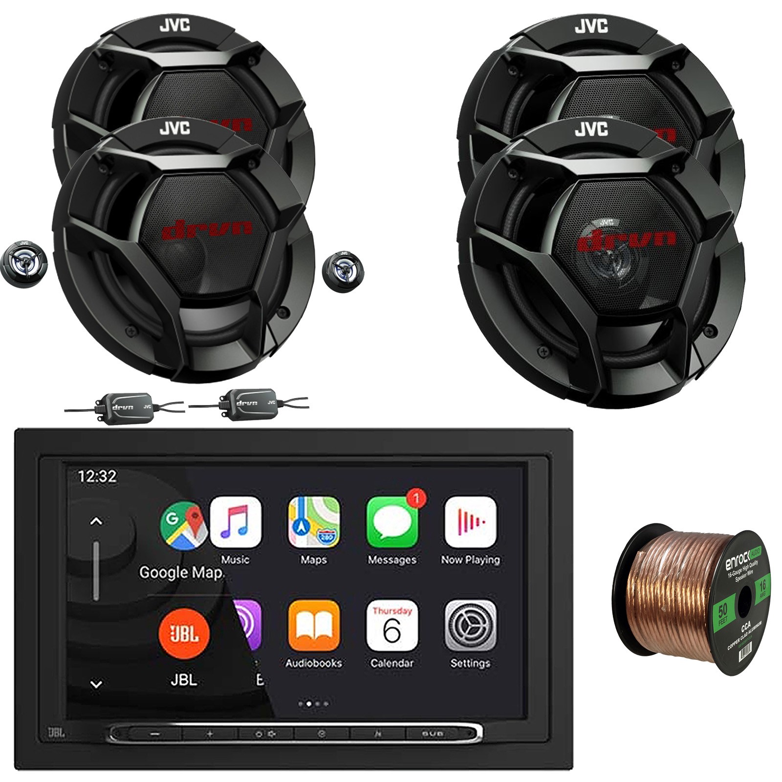 JBL 2-DIN Bluetooth Radio, 2x 6.5″ Speakers, 2x 6.5″ Component Speakers, Wire