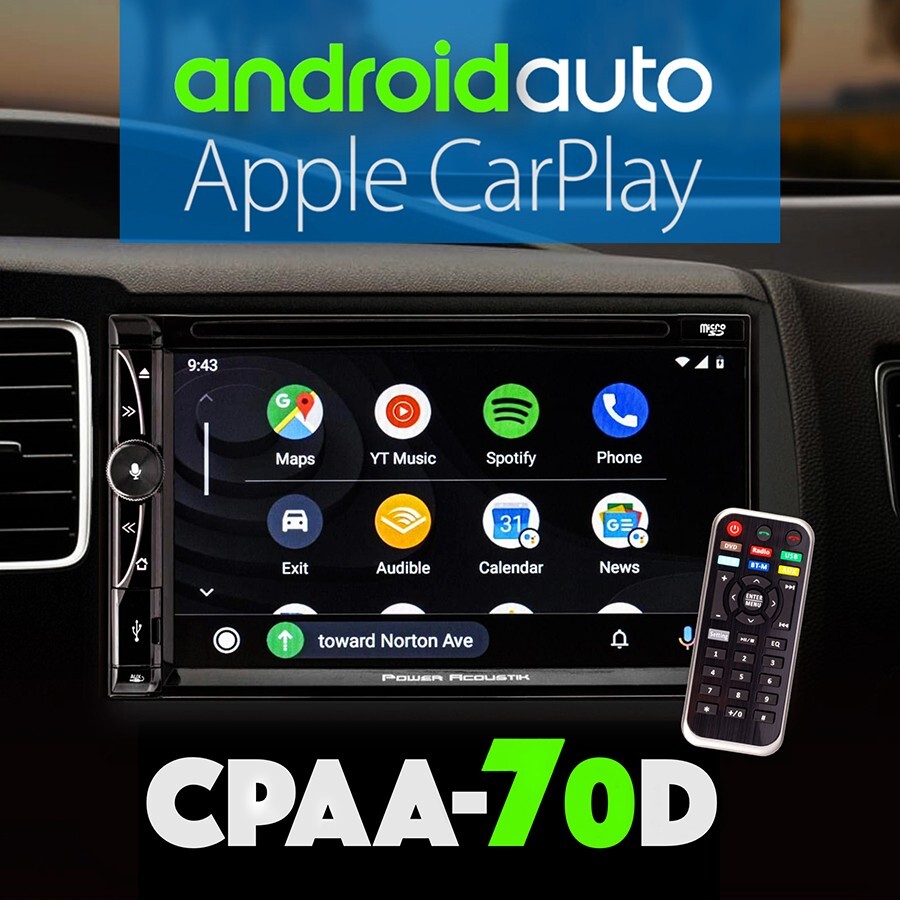 CPAA-70D DOUBLE DIN CAR STEREO APPLE CARPLAY ANDROID AUTO MEDIA BLUETOOTH DVD SD
