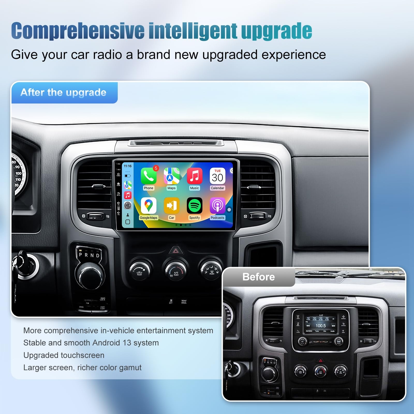 Android 13 Car Stereo for Dodge RAM 1500 2500 3500 2013-2018, 9″ Touchscreen
