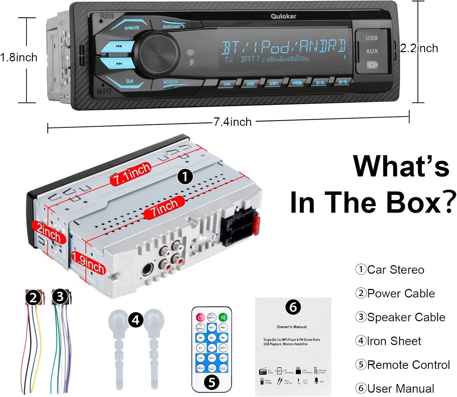 Ultimate Single DIN Car Stereo with Hands-Free Calling & Vibrant 7-Color Display