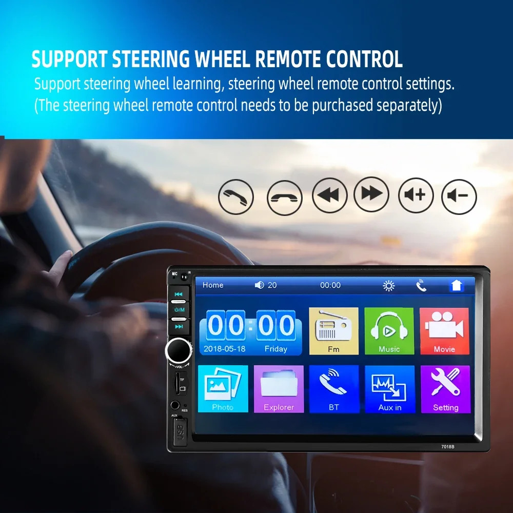 7″ Double 2 DIN Car MP5 Player Bluetooth Touch Screen Stereo Radio With Camera