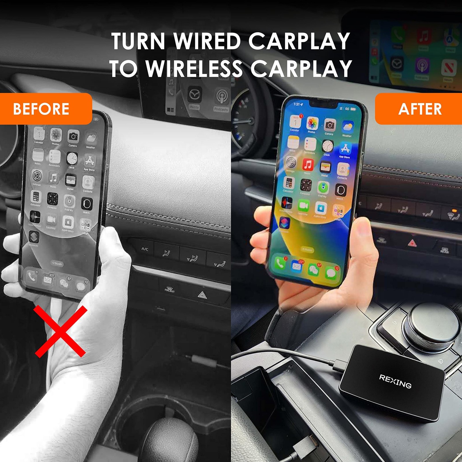 RexingUSA CPW-1 Wireless Carplay Adapter, OEM Integrated Apple CarPlay, Convert
