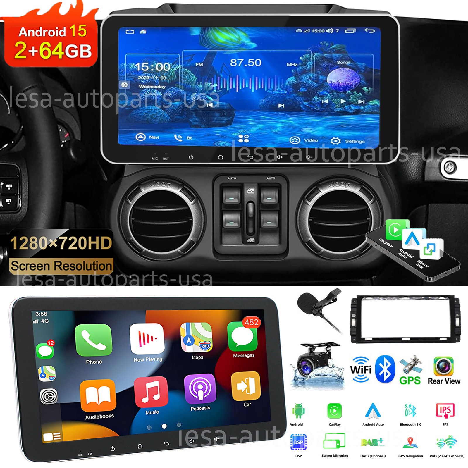 For Jeep CHRYSLER Ram 1500 2500 Android CarPlay 10.33″Car Radio Stereo GPS 2+64G