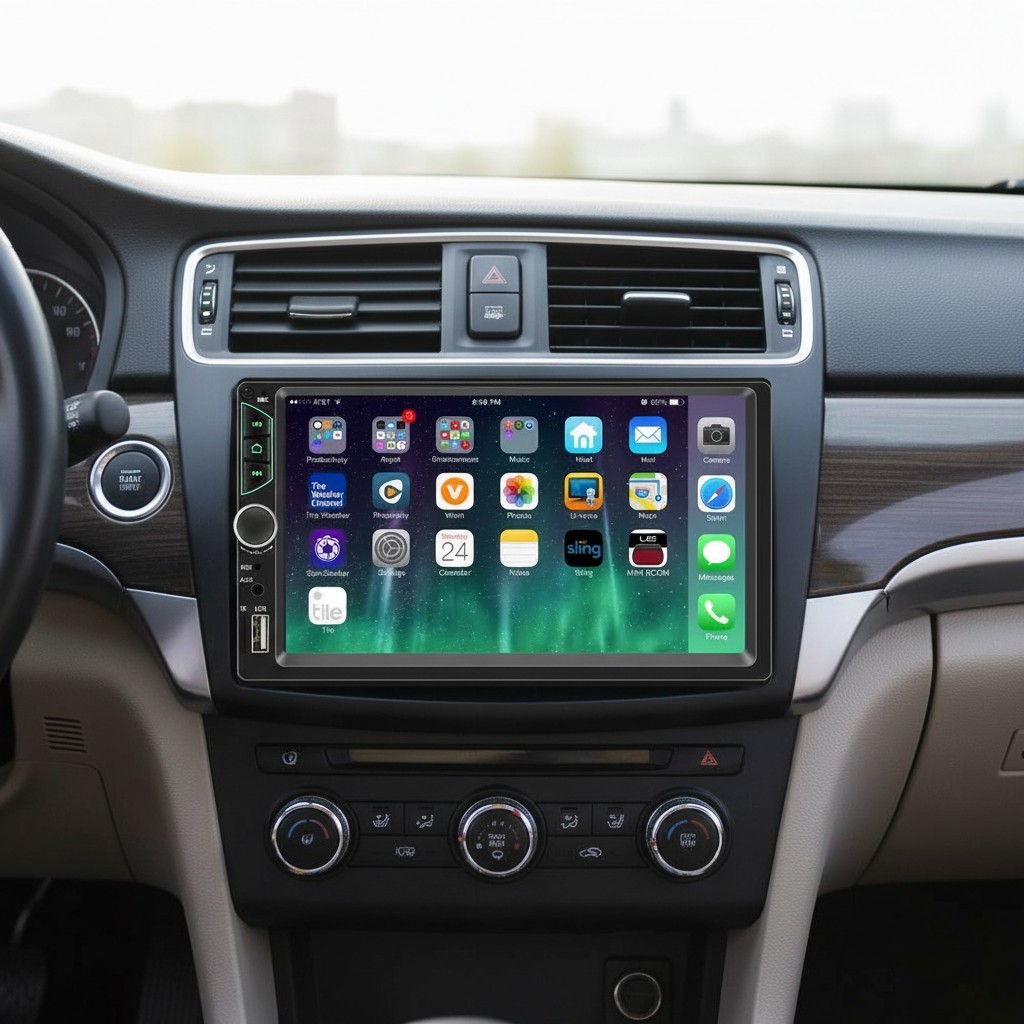 Bluetooth 5.0 Double Din 7-Inch Stereo with Rearview Camera & Multi-Colors