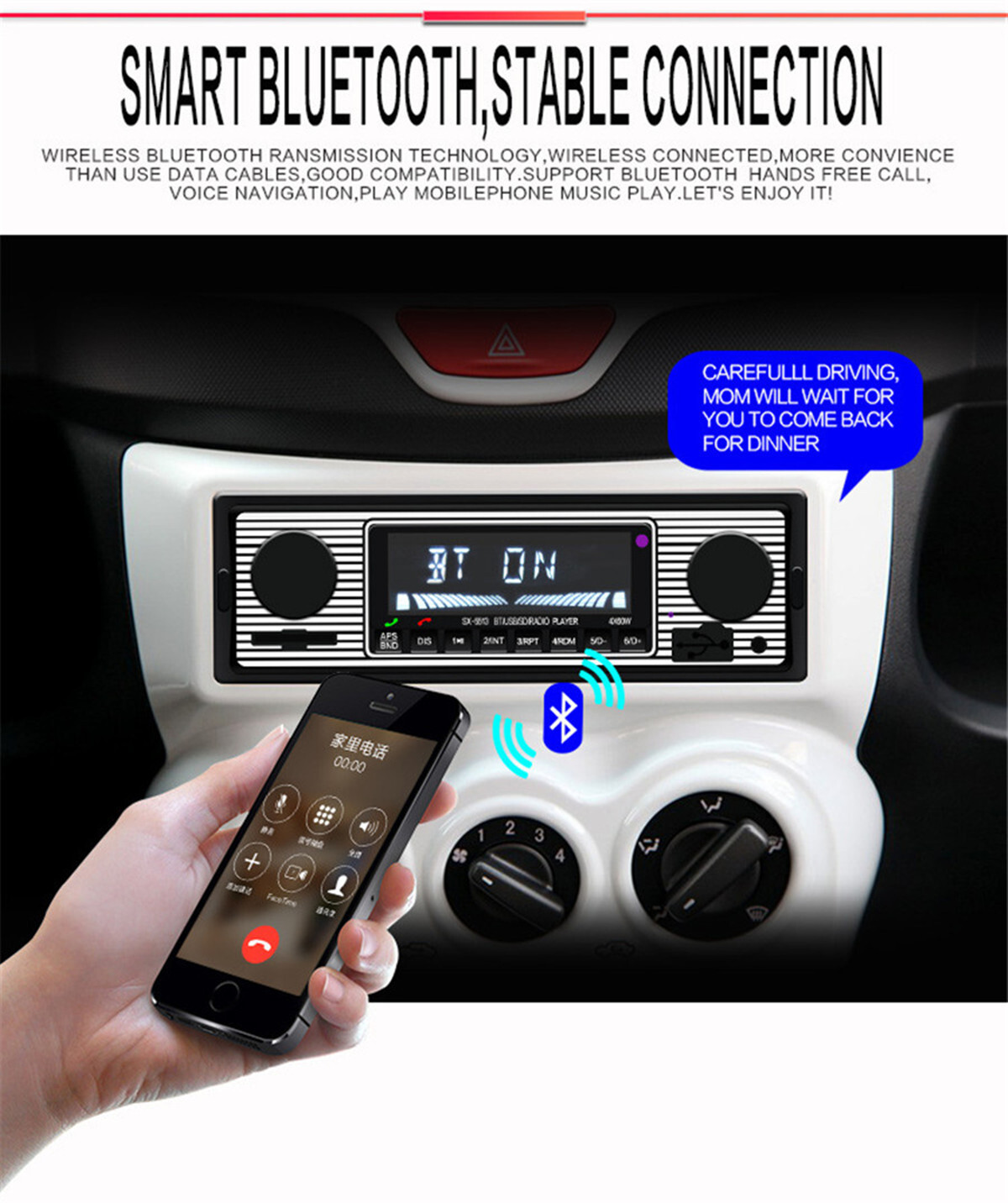 4-Channel Vintage Car Radio Stereo Bluetooth MP3 Player FM AUX Head Unit Remote
