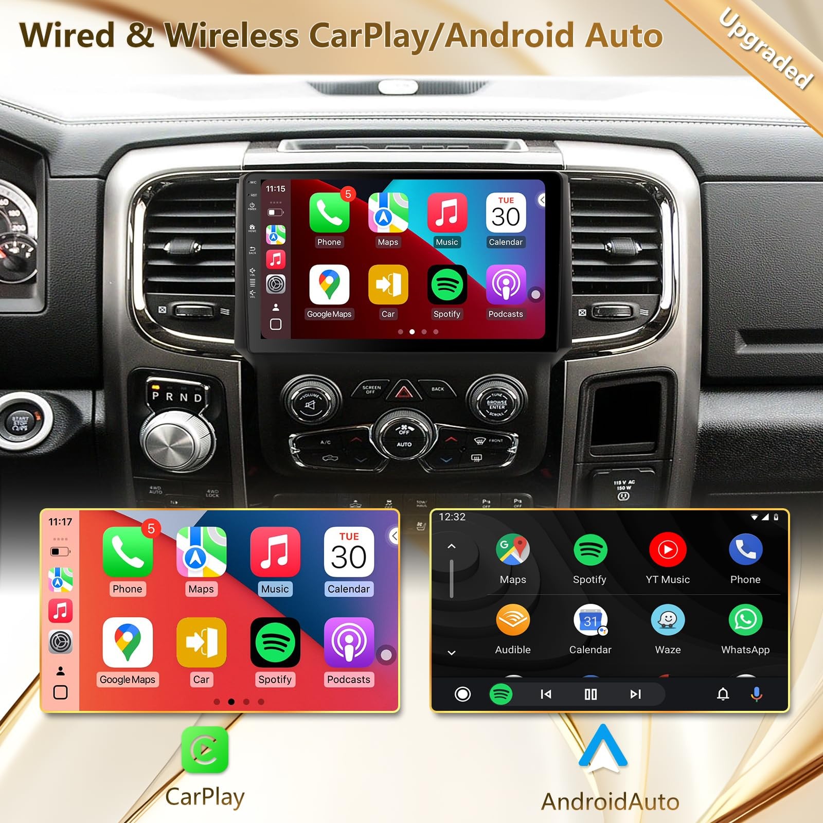 9 Inch Car Radio Stereo for Dodge RAM 2013-2018, Android 13, Wireless CarPlay