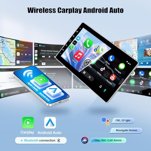 Single Din Car Stereo with Wireless Carplay Android Auto 10.1 Inch IPS P2