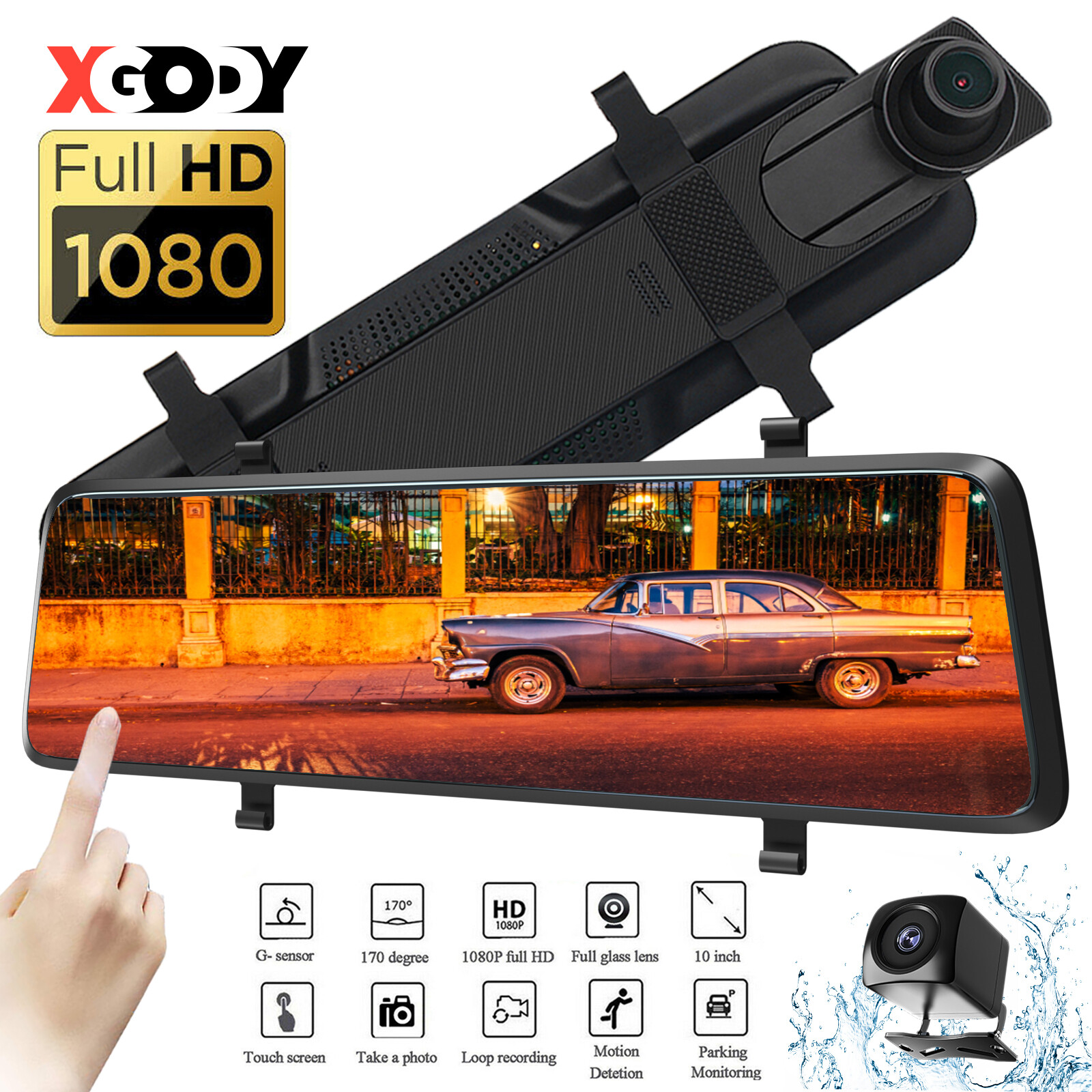 1080P Dash Cam Car Video RearView Mirror Recorder Reverse Camera Night Vision HD