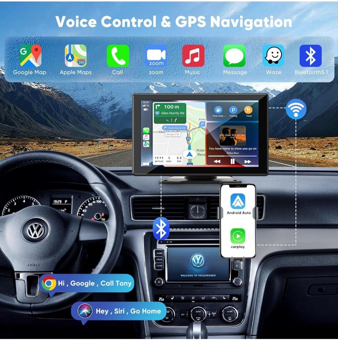 Wireless Touchscreen 4K Dash Cam,9″ Voice Control/Bluetooth, Android, Apple,Q9S