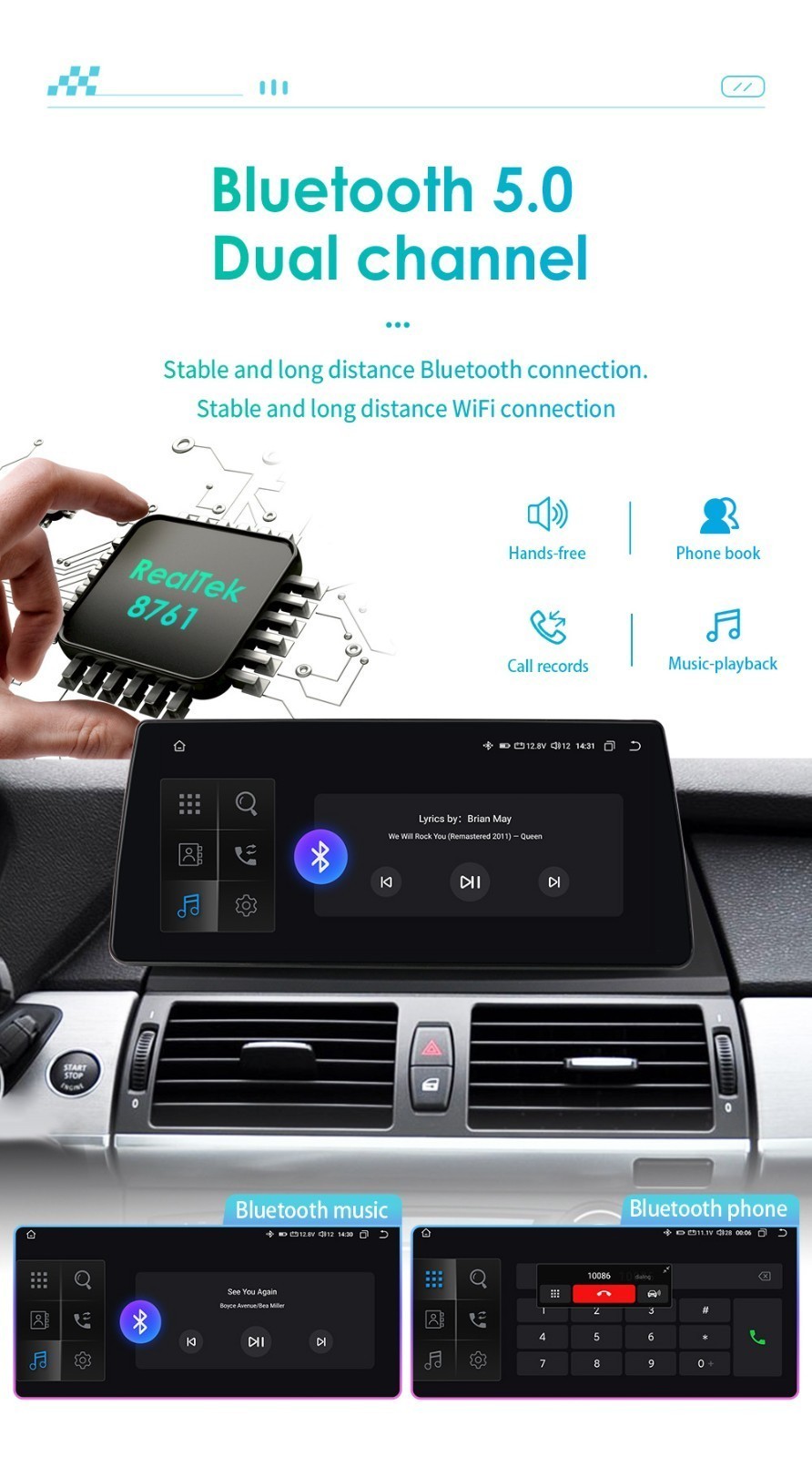 10.33″ 128GB Android 13 Car Stereo Radio Carplay For 2007-2010 BMW X5 X6 CCC CIC
