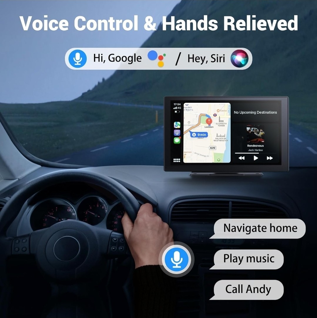 Wireless Apple Carplay Screen for Car 4K Dash Cam, 9″ Portable Carplay
