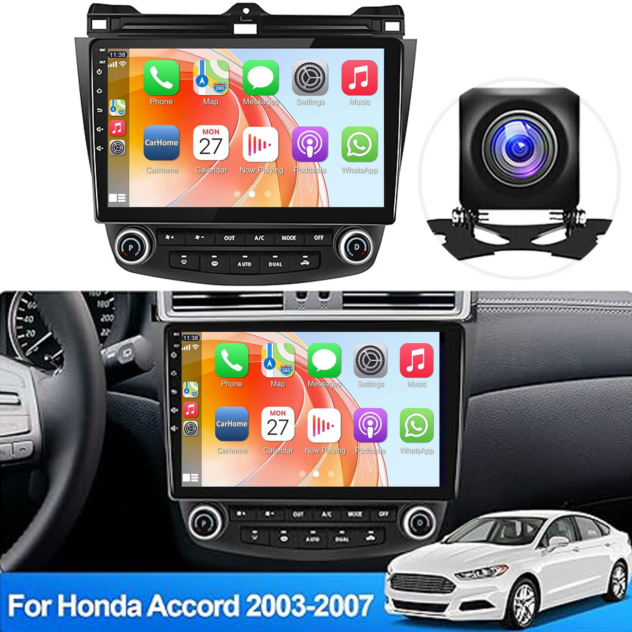 Fit Honda Accord 2003-2007 Apple Carplay Car Stereo FM Radio MP5 Backup Camera