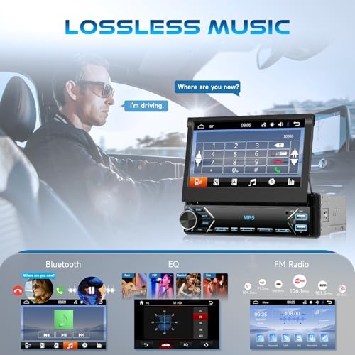 Single Din Flip Out Car Stereo Bluetooth 7 Inch Retractable Touch Screen Car