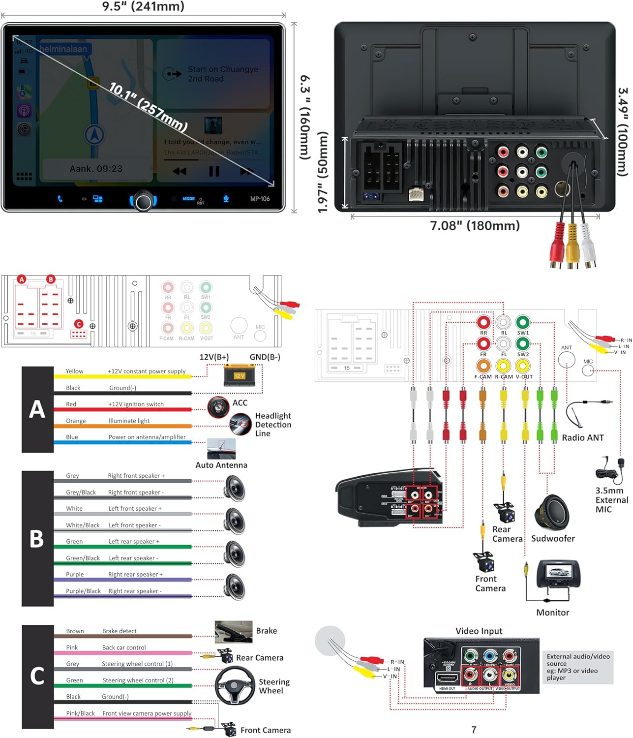 Single Din Car Stereo Wireless Apple Carplay Android Auto Radio, 10.1″ Car Play