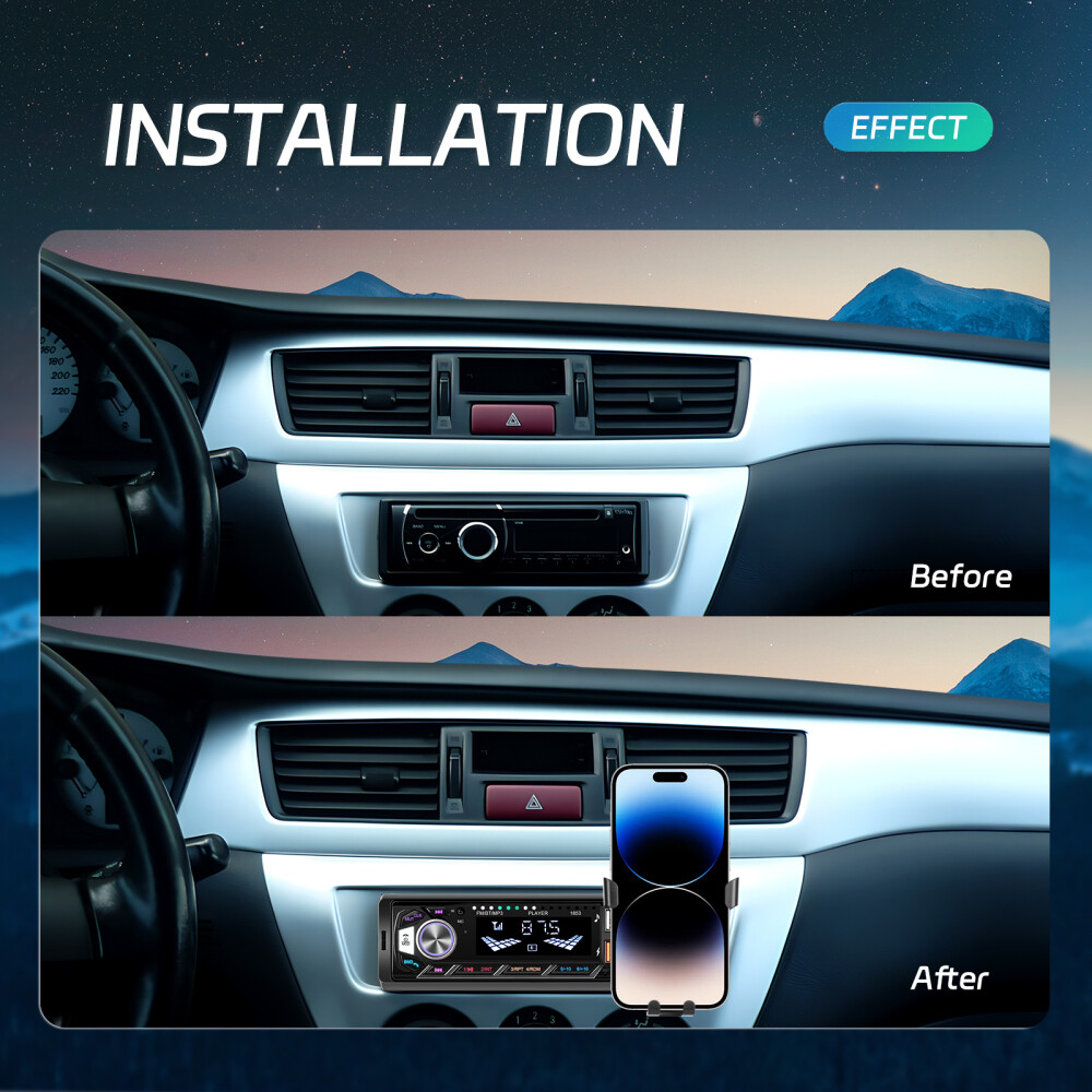 Car Radio Stereo Bluetooth 1Din FM Audio Head Unit MP3 USB/TF/AUX/Phone Holder