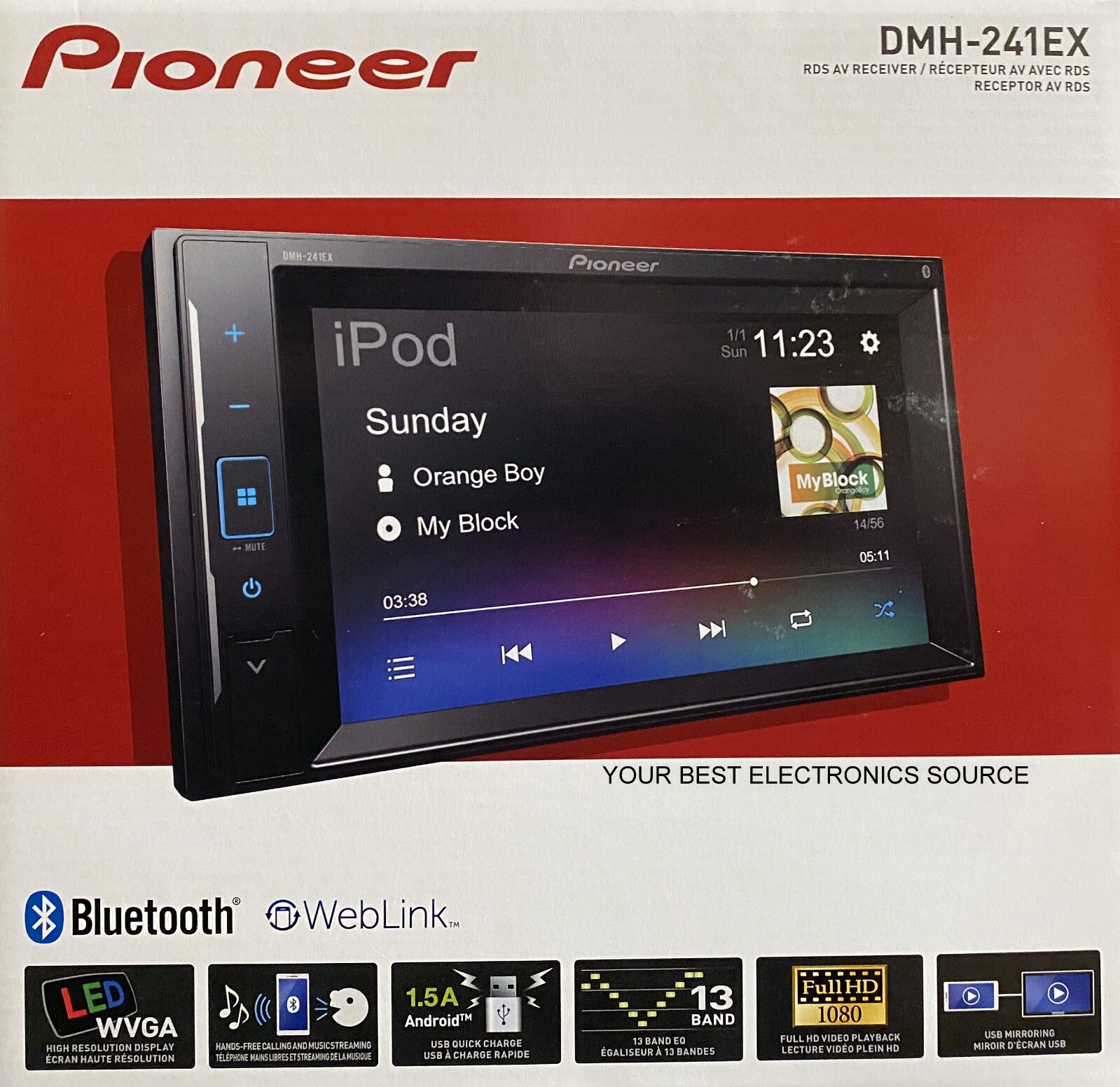 NEW Pioneer DMH-241EX 6.2″ Touchscreen Digital Media Receiver w/ Bluetooth