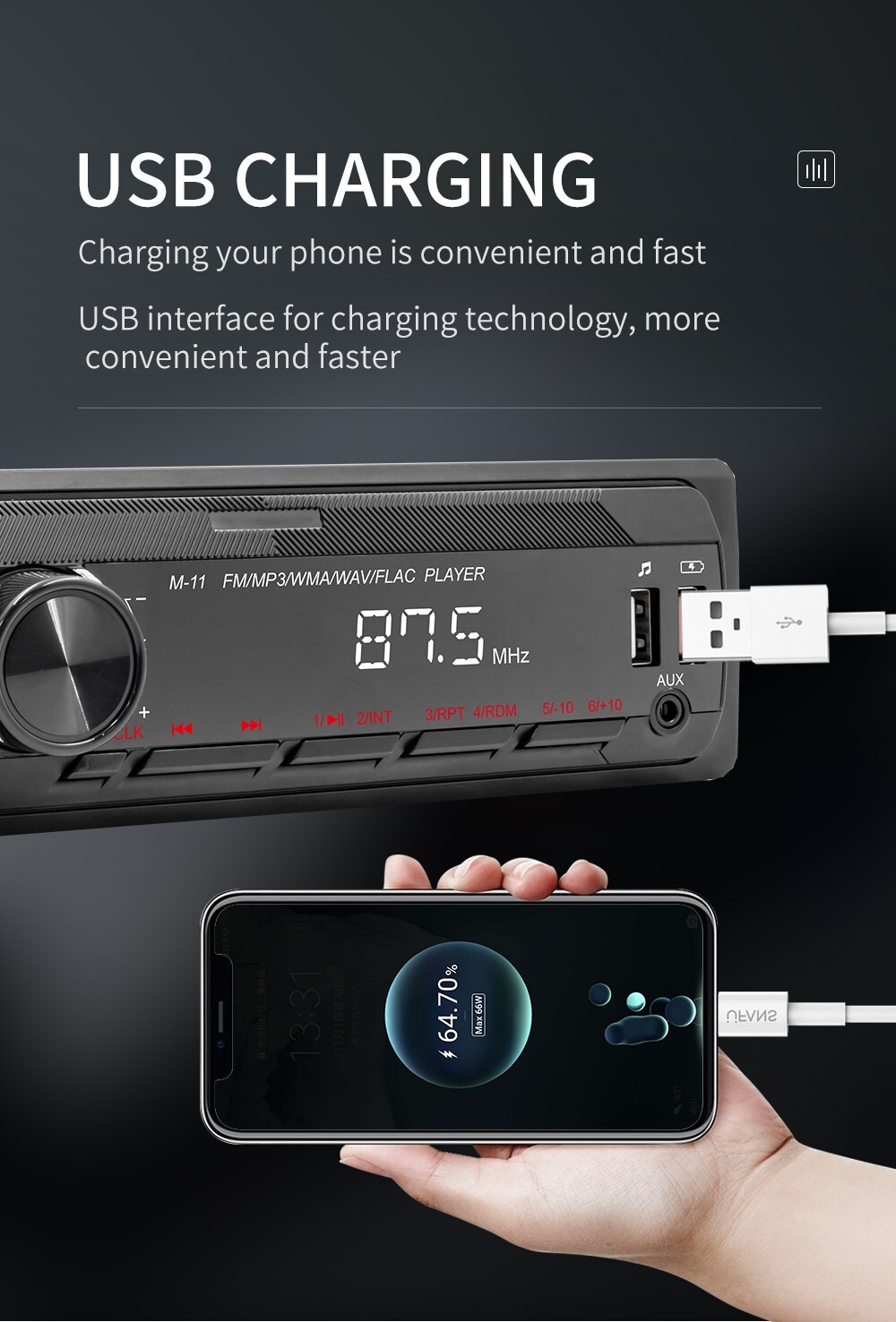 1 Din Fixed Panel Colorful Lights Car Radio Stereo Receiver Usb Aux TF BT FM Mp3