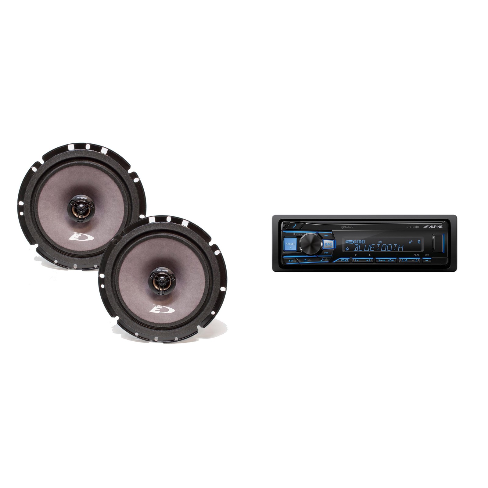 Alpine UTE-63BT Bluetooth Car Stereo with 2 SXE-1726S 220W Coaxial Speakers. …