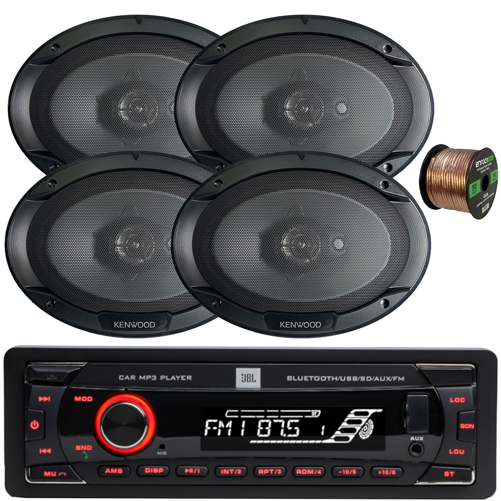 JBL Celebrity100 Single-DIN Bluetooth Stereo, 4x 6×9″ 3-Way Flush-Mount Speakers