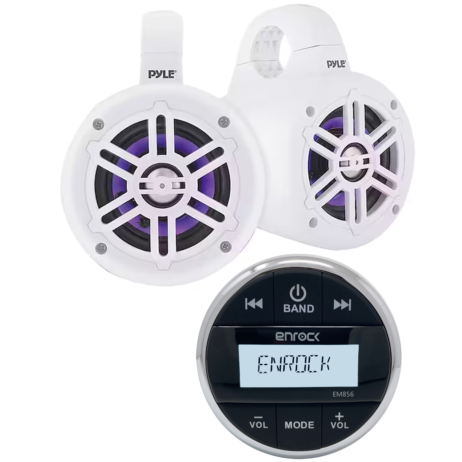 Enrock Bluetooth Marine Receiver, 4″ 300W Multicolor LED Tower Speakers (Pair)
