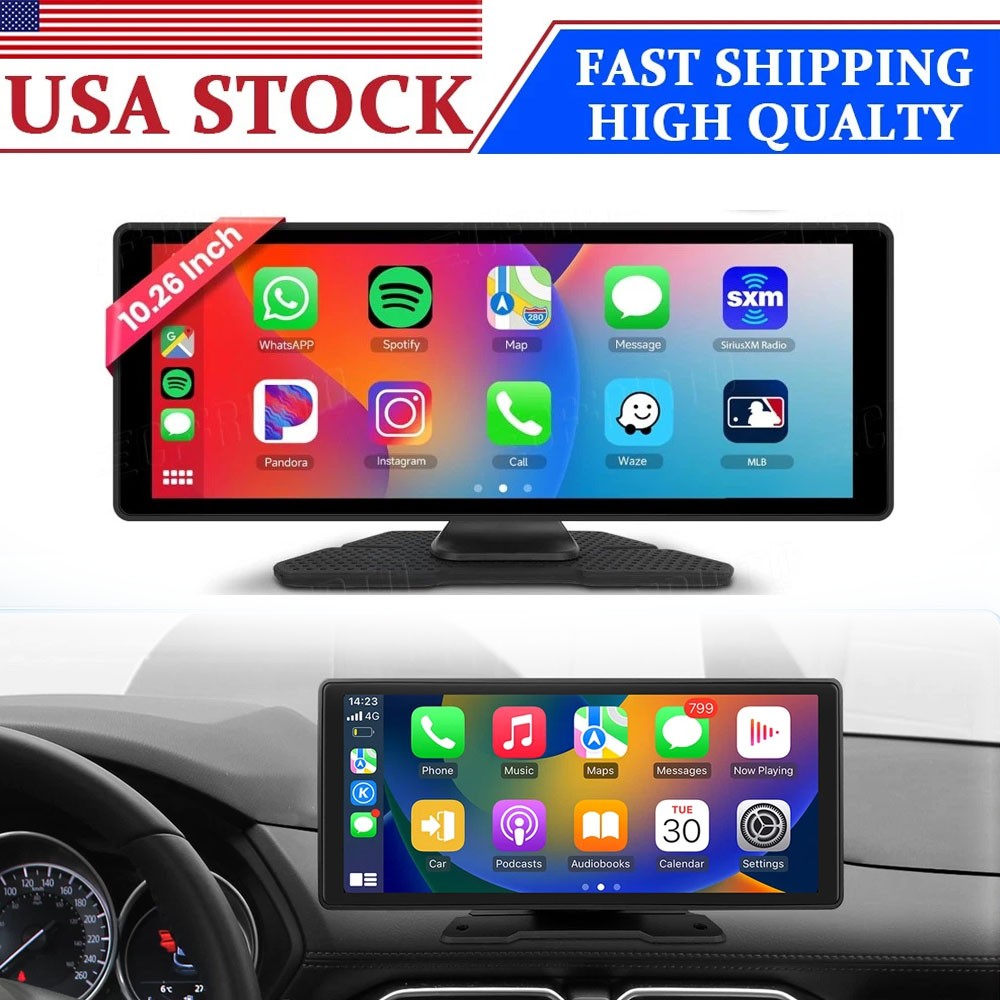 Portable Carplay Screen for Car 10.26″ Wireless Carplay Car Stereo Android Auto