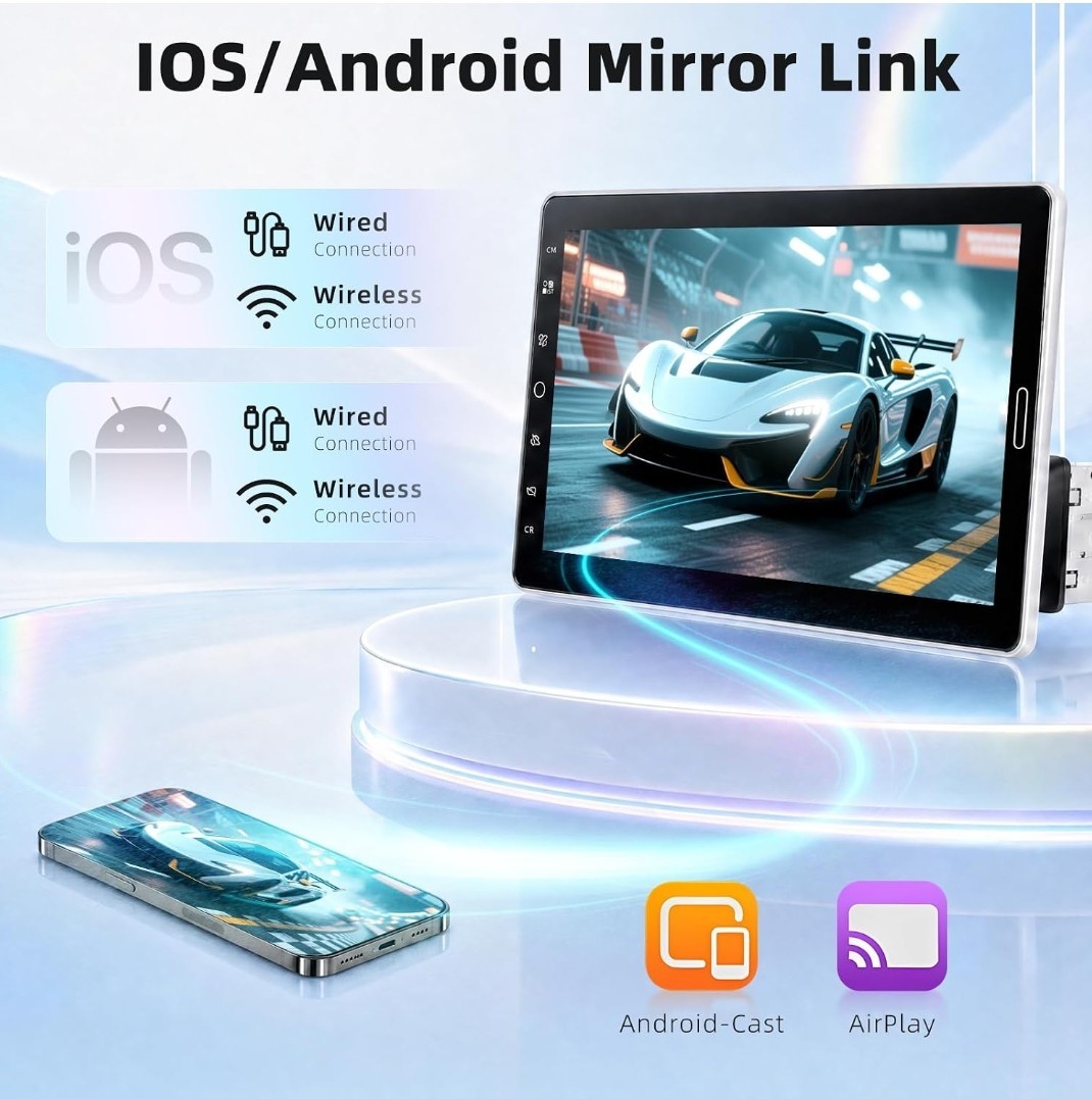 10.1″ Single Din Car Stereo Wireless CarPlay Android Auto Touchscreen Bluetooth