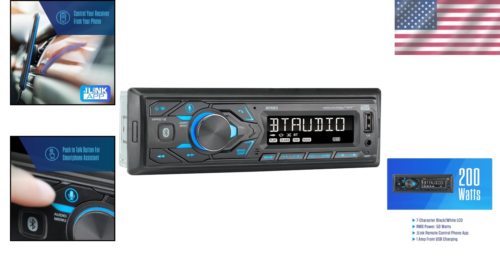 Jensen MPR210 Bluetooth Car Stereo Receiver, Hands-Free AM/FM, USB Playback