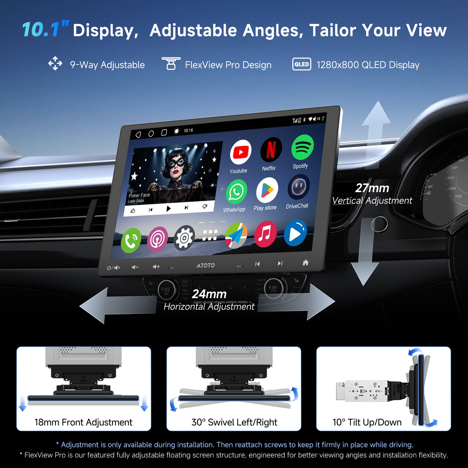 ATOTO 10.1” A6PF Android Car Stereo 1 &2Din Wireless CP &AA 36B-EQ Dual BT QLED