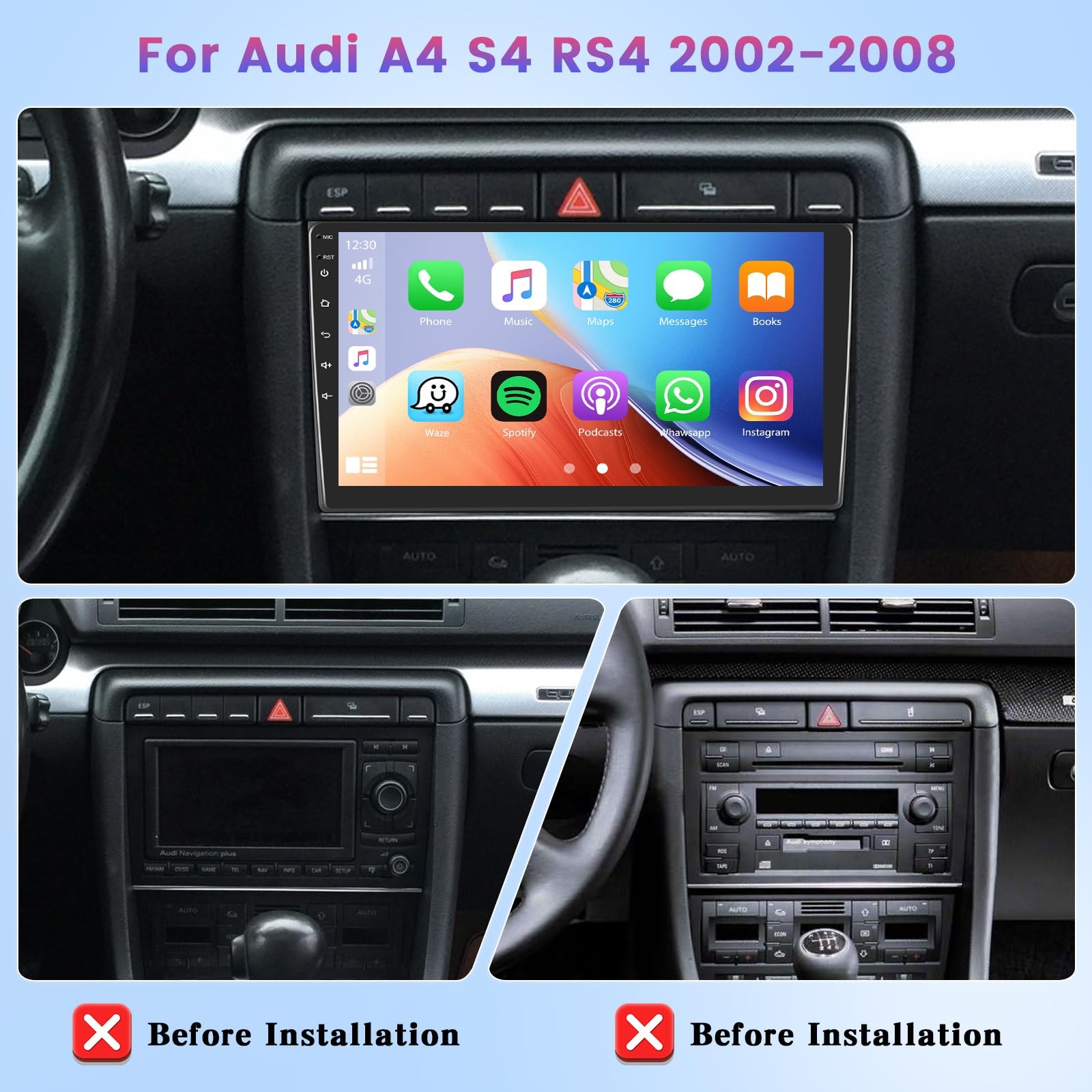 For Audi A4 2002-2008 1280*800 CarPlay Android Car Stereo Radio GPS Wifi Player