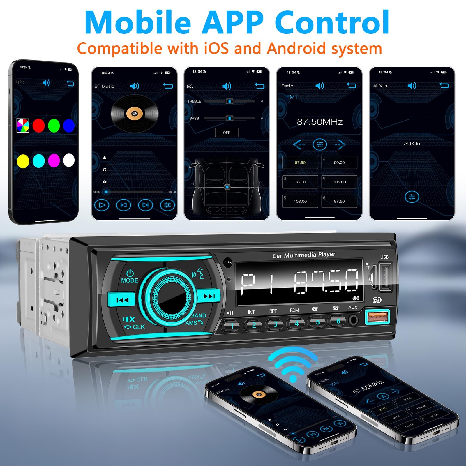 Car Stereo Bluetooth Single Din Radio, Audio 7.4*4.48 *2inches, BLACK