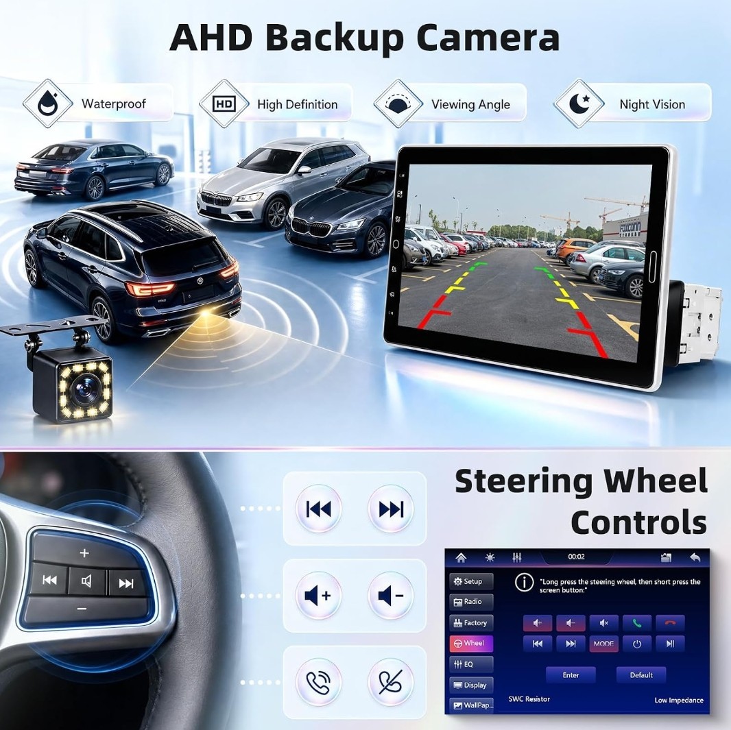 10.1″ Single Din Car Stereo Wireless CarPlay Android Auto Touchscreen Bluetooth