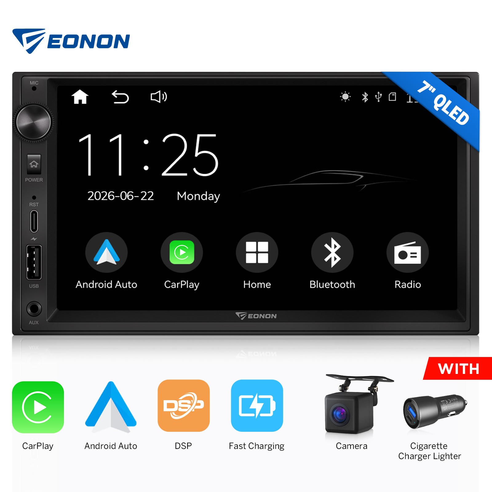 Car Stereo Radio CarPlay Double DIN 7 inch QLED Android Auto Sat Nav aftermarket