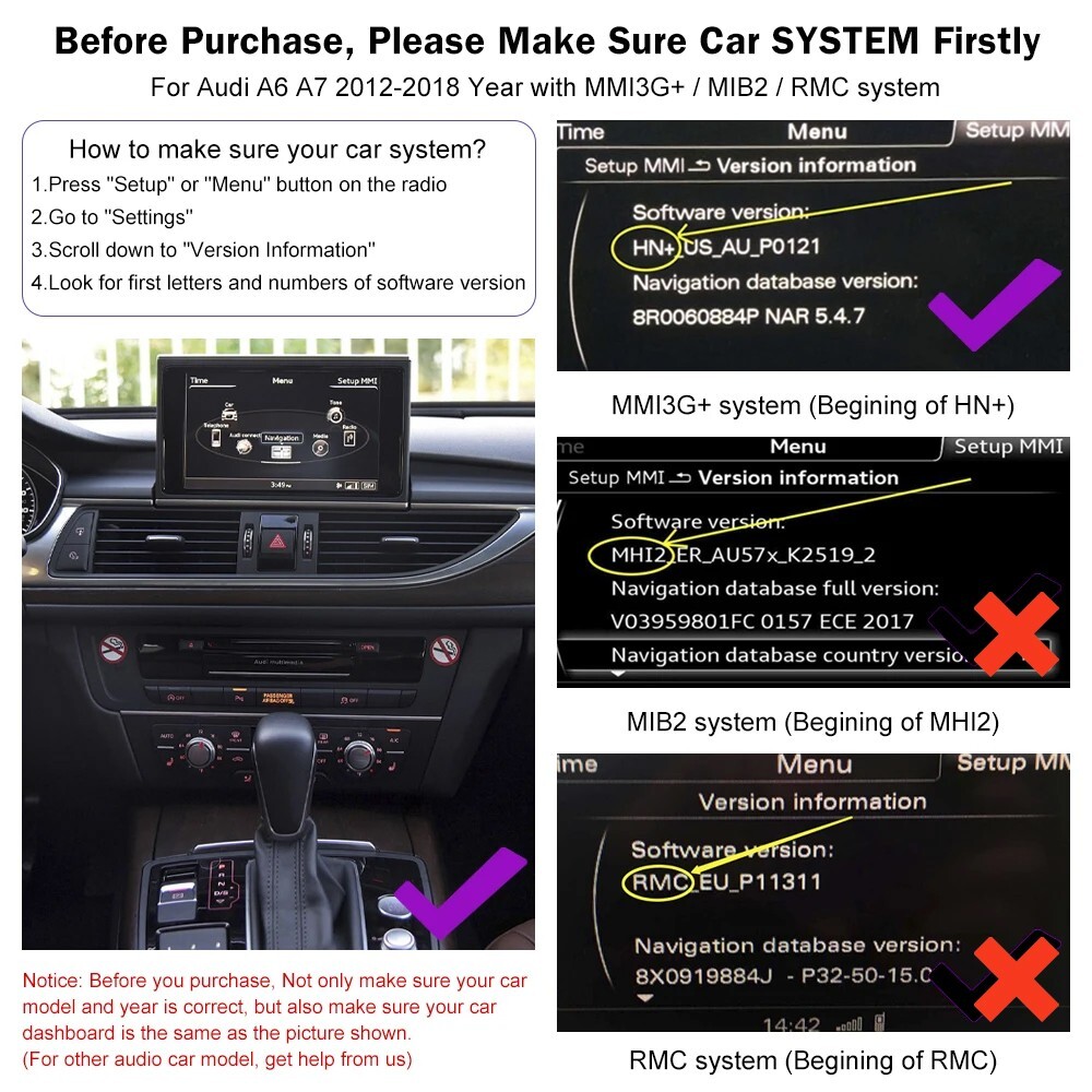 Wireless Carplay Android auto Receiver Smart box For Audi A6 A7 2012-2015 3G MMI