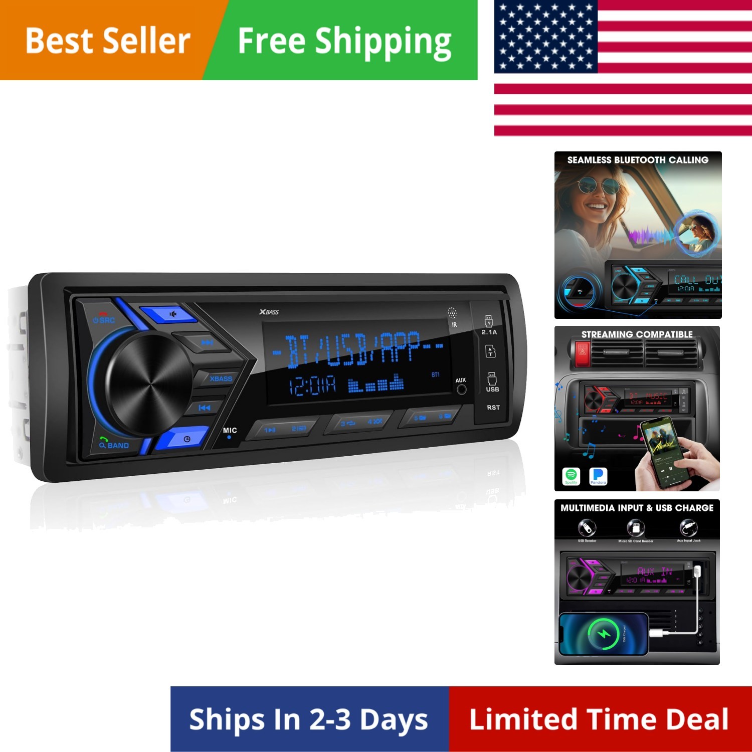 Single Din Car Stereo Bluetooth: 1-Din Car Radio Receiver – in Dash Digital M…