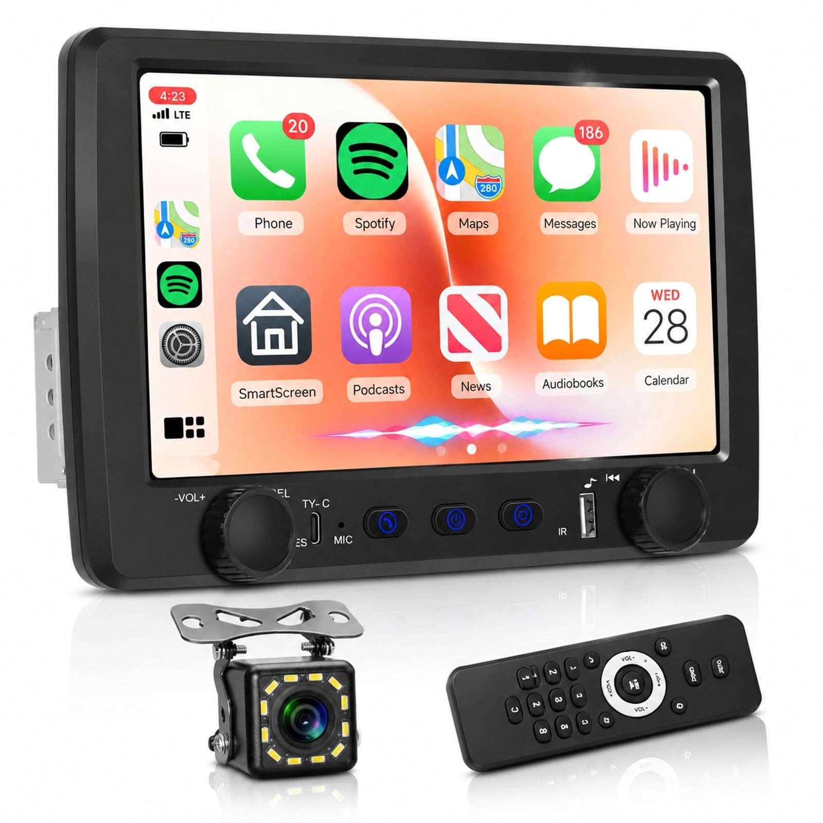 9″ Single Din Car Stereo – Wireless CarPlay, Android Auto, Bluetooth, Touchscree