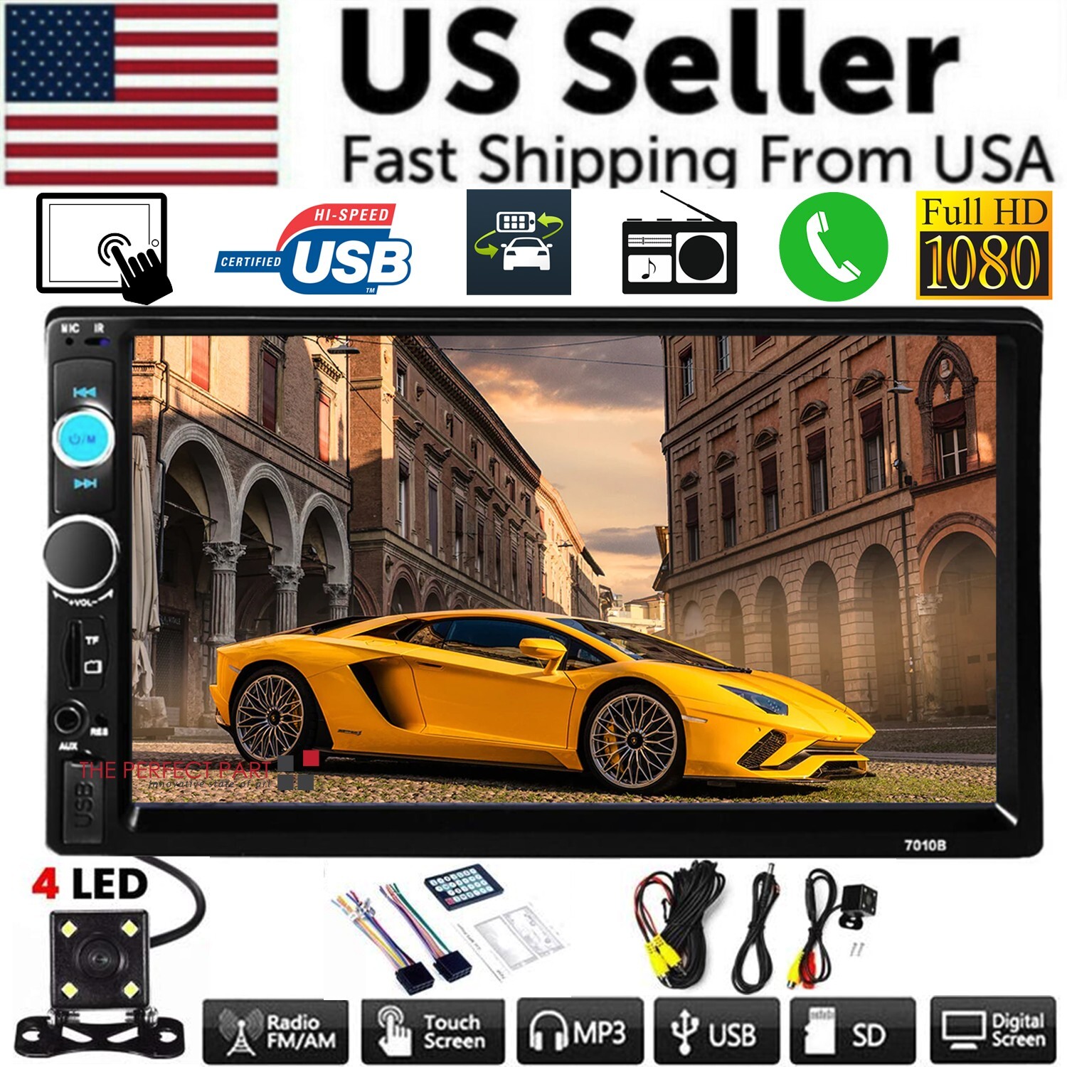 7″ Double 2 DIN Car MP5 Player Bluetooth Touch Screen Stereo Radio With Camera