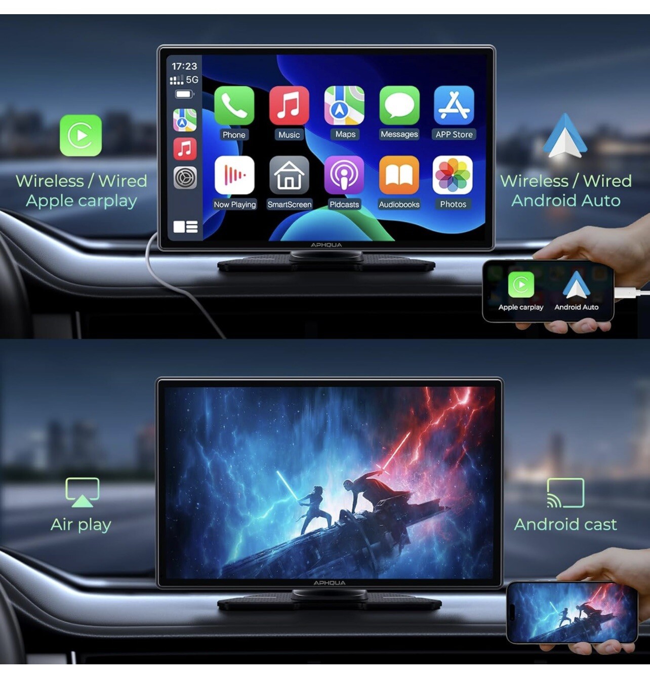 Wireless Carplay & Android Auto,Carplay Box,7” Portable Car Stereo Mirror Link