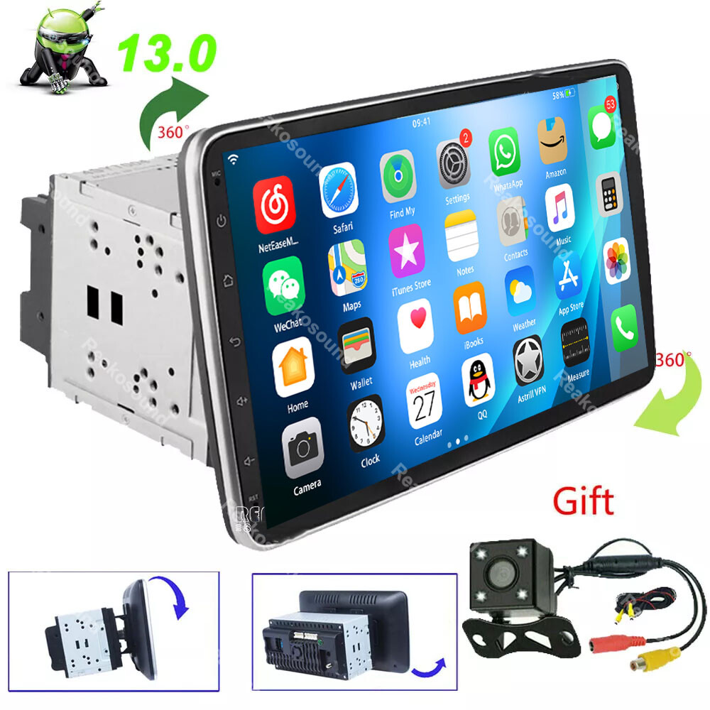 Android 13 Double 2 DIN Rotatable 10.1” GPS Wifi BT FM Car Stereo Radio Carplay