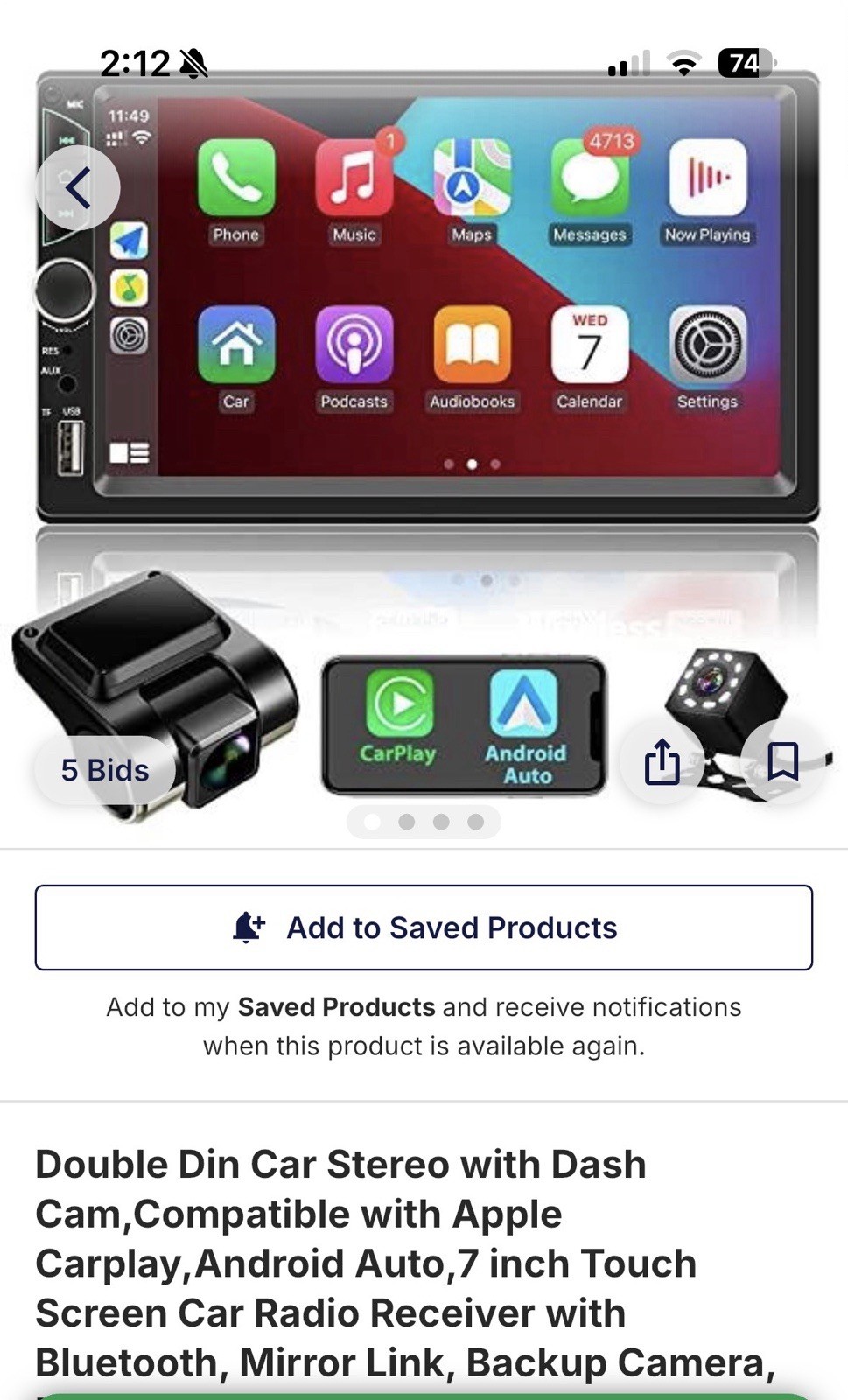 LEAJFAN 2 DIN Touchscreen Car MP5 Player Bluetooth USB Android Auto Backup Cam